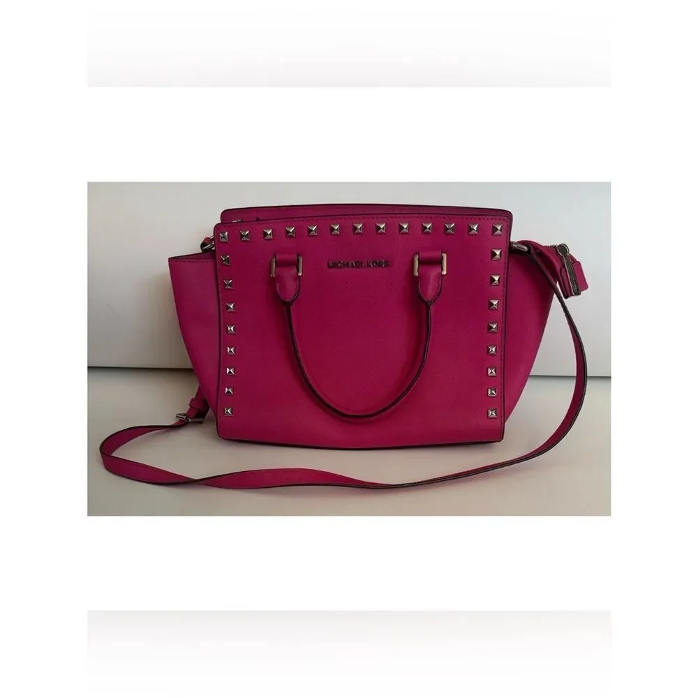Michael Kors Selma Studded Saffiano Leather Satchel in Focaccia